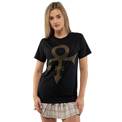 Image of Prince T Shirt Diamante Gold Symbol Logo Official Unisex Black L
