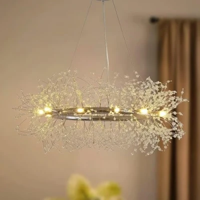 Image of CAI HAI Modern Crystal Chandelier Firework, 8 Lights Silver Lighting Ceiling Fixture for Dining Room, Kitchen, Living Bedroom