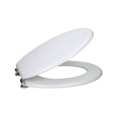 Image of Ceramica Grooved Round Wooden Toilet Seat Bottom Fix Matt White