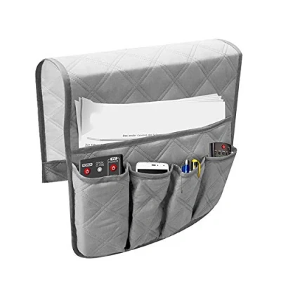 Image of Sofa Armrest Organizer, Waterproof Couch Chair Durable Soft Caddy Organizer Holder for Phone, Book, Magazines, TV Remote Control, Space Saver Bag(Grey)