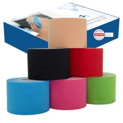 Image of Axion Kinesiology Tapes. Set of 6. Different Waterproof Colours. Skin Friendly Elastic Self Adhesive Bandage Physio Tape Ideal for Sports and Everyday Use on Ankle, Back, Neck, Knee, or Shoulder