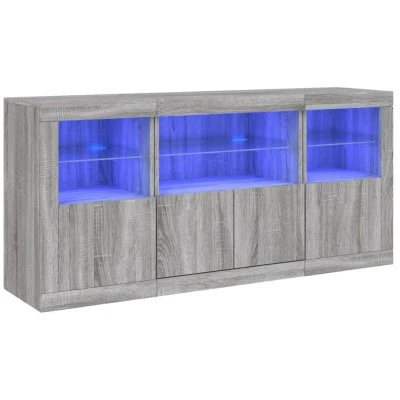 Image of vidaXL Sideboard with LED Lights Grey Sonoma 142.5x37x67 cm