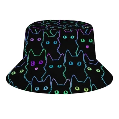 Image of Psychedelic Cat Bucket Hat for Women Men Packable Fisherman Sun Cap Travel Outdoor Beach Caps