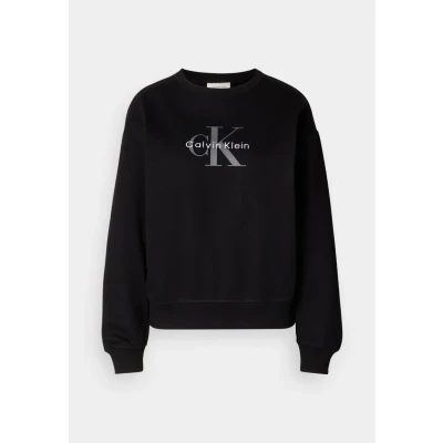 Image of Calvin Klein Women’s Round Neck Monologo French Terry Sweatshirt, Black (Black), S