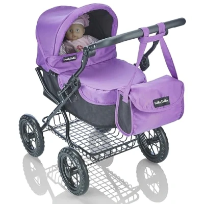 Image of Molly Dolly Dolls Pram Toy With Adjustable Handle Height Doll For Girls Age 3 7 Years