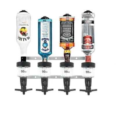Image of Chabrias Ltd Professional 1/2/4/6 Bottle Optics for Spirits UK Made bar Butler Shot Measure Bracket Alcohol Wine Upside Down Drink Dispenser Home Garage Man cave (50ml, 4 Traditional)