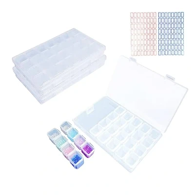 Image of Pangmao 2 Pack 56 Grids Jewelry Storage Box Diamond Painting Clear Bead Plastic Organizer Container Boxes with Stickers