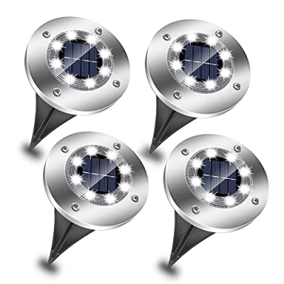 Image of EXTRASTAR Solar Lights for Outdoor Garden, 8 LEDs Ground Lights, IP65 Waterproof Powered Pathway Landscape Lamp Garden Patio 6500K Daylight, 4 Pack