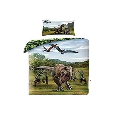 Image of Halantex Jurassic World T.Rex Dinosaur 2 Piece Bedding Set 140 x 200 + 70 90 cm Duvet Cover 100% Cotton Oeko Tex Certified