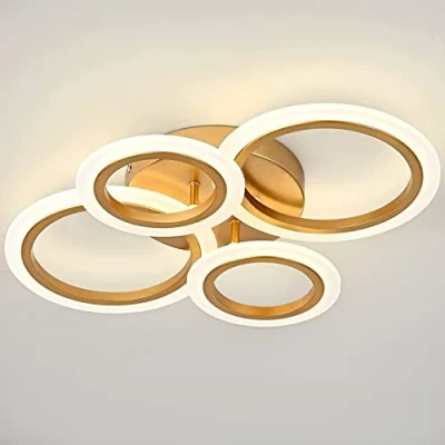 Image of EFPD LED Ceiling Light with Remote Control, Gold 4 Ring Light, Modern Fixture for Bedroom Kitchen Living Room, dimmable 3 Colours 3000 6000K
