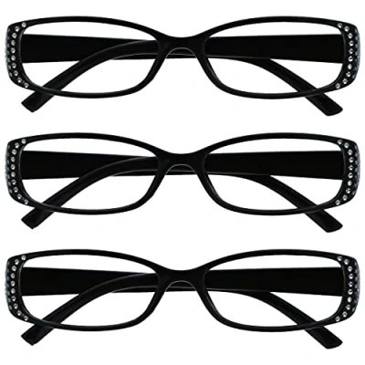 Image of OPULIZE Reading Glasses Black Diamonte Style Readers Value 3 Pack Designer Womens Ladies UVR3093BK +3.50