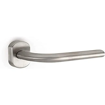 Image of Emuca Internal Door Handles, Batch of 2 Sets Interior Handles with Oval Rose, L Shaped, Stainless Steel, Satin Nickel.