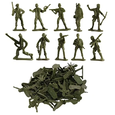 Image of D.A.Y. Republic 50 Piece World War II Plastic Toy Soldiers Traditional Green Army Men, Free Standing in Battle Poses, Kids Military Games Action Figures, Combat Force Model