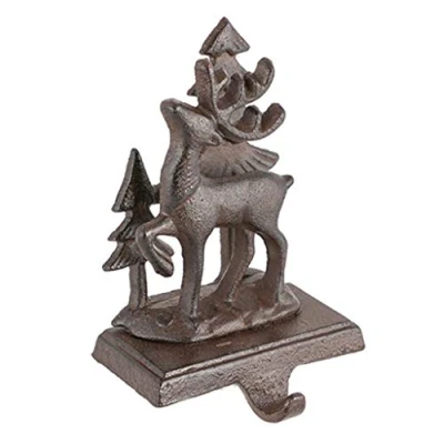 Image of Dibor Ornate Cast Iron Christmas Stocking Hanger Holder Hook Antique Brown Reindeer 1.5kg (B361)
