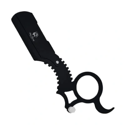 Image of Wishbeauty Barber Ring Razor, Straight Edge Razor for Salon, Accessories, Shaving (Full Black Razor)