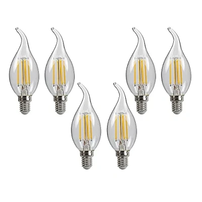 Image of ZYUJIA 6 Packs 4W E14 LED Candle Bulb(Equivalent to 40W) 400LM Not Dimmable C35 Filament Light Bulb,2700K Warm White Vintage Energy Saving Candelabra Lamp,360 Beam Angle