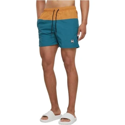 Image of Urban Classics Men&#039;s Block Swim Shorts Trunks, Teal/Toffee, M