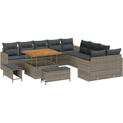 Image of 13 Piece Garden Sofa Set with Cushions Grey Poly Rattan Acacia vidaXL