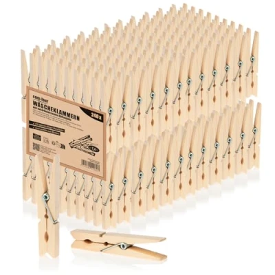 Image of COM FOUR® 240x wooden clothespins sustainable pegs made of birch wood untreated for hanging clothes and handicrafts (240 pieces birch)