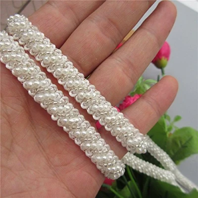 Image of 1 Yard Pearl Beads Decorative Tape Lace Edge Trim Ribbon Band cm Width Vintage Style White Edging Trimmings Fabric Embroidered Applique Sewing Craft Wedding Bridal Dress Sash Belt DIY Party
