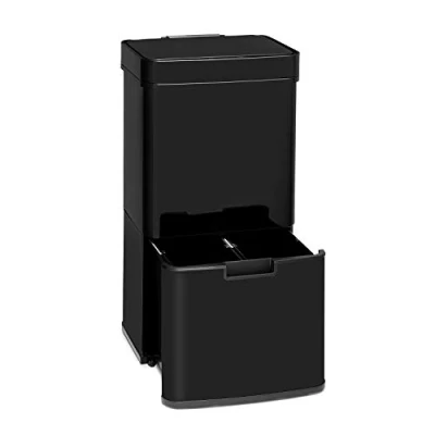 Image of KLARSTEIN Touchless Black Stainless Steel Rubbish Bin, Sensor 72 Litre Volume in 4 Containers: 43 &amp; 2 x 12.5 Litres, Organic Waste Bucket with Lid: Automatic Opening Closing,
