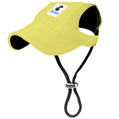 Image of Pawaboo Dog Baseball Cap, Adjustable Outdoor Sport Sun Protection Hat Cap Visor Sunbonnet Outfit with Ear Holes for Puppy Small Dogs, Medium, Yellow