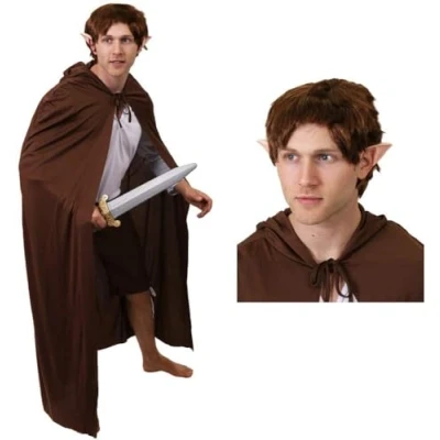 Image of I LOVE FANCY DRESS ADULTS MYTHICAL MAN DWARF COSTUME SET WITH BROWN CAPE, WIG &amp; FAKE EARS PERFECT FOR SCHOOL BOOK WEEK AND WORLD DAY ONE SIZE FITS MOST