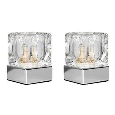 Image of Pair of Modern Glass Ice Cube Bedside Touch Table Lamps with a Chrome Base Complete 3w LED Dimmable G9 Bulbs [6000K Cool White]