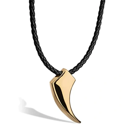 Image of SERASAR Leather Necklace Men with Pendant 50cm Golden Chain Jewelry Box for Genuine Gift Cord Band