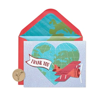 Image of Papyrus Thank You Cards with Envelopes, Globe and Plane Glitter (8 Count)