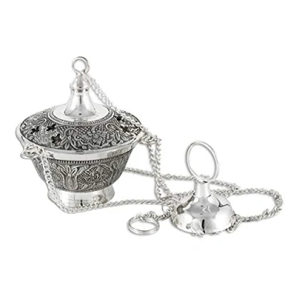 Image of NKLaus incense burner antique brass silver with chain 20cm long 2222