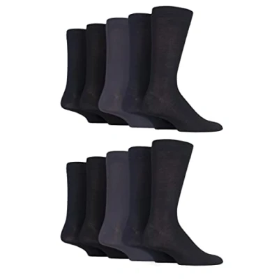 Image of SockShop Mens Plain, Striped and Patterned Bamboo Socks Pack of 10 Black/Navy/Grey Plain 7 11
