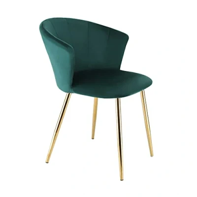 Image of RayGar Dunel Accent Dining Chair With Petal Back Armchair Golden Chrome Finish Metal Tube Legs (Green)