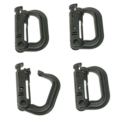 Image of valonic Grimloc carabiner, 4 pack, very robust, black and stable plastic D ring for tactical backpacks bags with 1&quot; / 25mm strap attaching equipment, Molle
