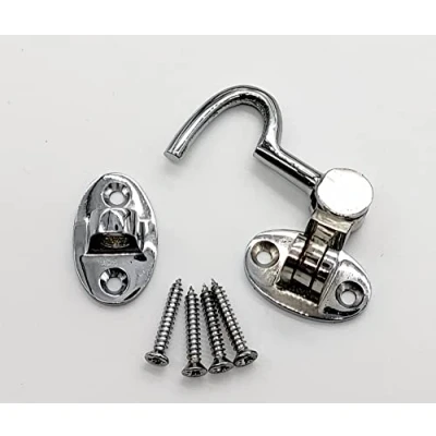 Image of Chrome Cabin Hook 2 Inch &amp; Eye Silent Catch Door Latch Holder with Screws for Shed Gate Garden Patio Doors in Various Finishes Pack of 1.