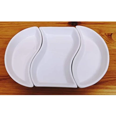 Image of White Porcelain Yin Yang Snack Dish 3 in 1 Ceramic Appetizer Dishes Dip Bowls Serving Trays (4)