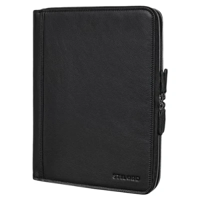 Image of STILORD &#039;Ferris&#039; Leather Document Folder A4 XL Vintage Conference for 13,3 inch Laptops MacBook PC Case Bag Organiser Notebook Genuine Leather, Colour:Black
