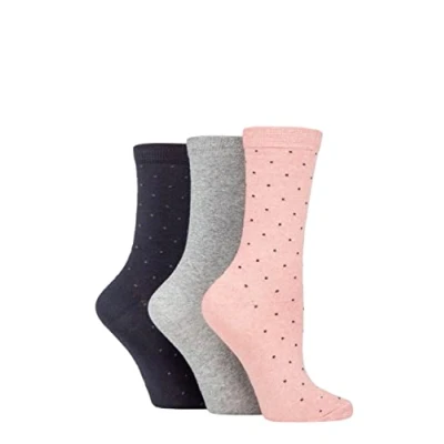 Image of Women&#039;s 3 Pair SOCKSHOP TORE 100% Recycled Dots Cotton Socks Assorted 4 8 Ladies