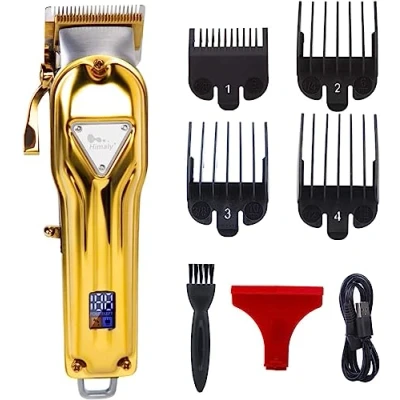Image of Professional Hair Clippers Electric Cordless Rechargeable Beard Trimmer Grooming Kit with 4 Guide Combs Digital Display for Men and Women Golden