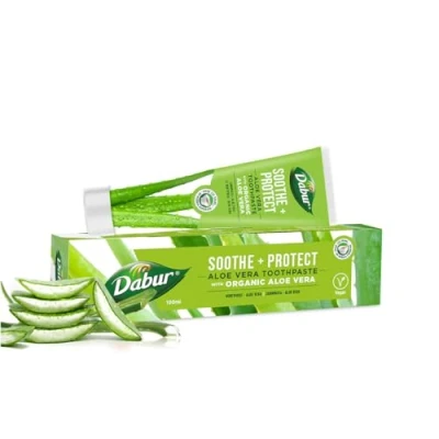 Image of Dabur Aloe Vera Organic Toothpaste 100g Prevent Cavities Naturally with Herbal Extracts Enriched