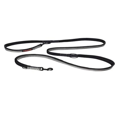 Image of HALTI Double Ended Lead for Dogs, Size Small, Black, 2m, Best Premium Puppy &amp; Dog Leash, Neoprene Padded, Easy to Use, Reflective, Adjustable Lengths, Ideal Hands Free Running Training