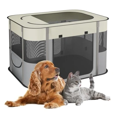 Image of Folding Pet Playpen, 60x90x68 cm, Puppy Pen, Indoor &amp; Outdoor, Portable Cat Dog Run, Oxford Fabric, Multi Relaxdays