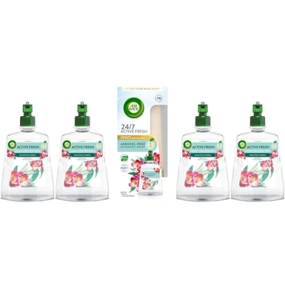 Image of Air Wick Aerosol Free Automatic freshener Spray Bundle Kit, Eucalyptus &amp; Freesia, 1 gadget 5 Refills (228ml), 24x7 Active Fresh Odour Neutraliser, For Home