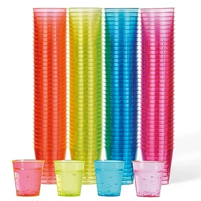 Image of MATANA 150 Plastic Shot Glasses, Neon (30ml / 1oz) Reusable Glasses Plastic, Glass, Jelly Shots, Sample Tasting Cups for Parties, Birthdays, Weddings, Stag, Hen Parties