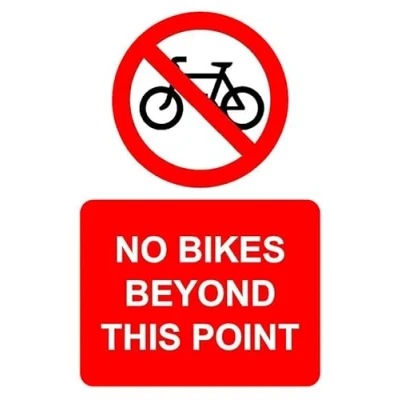 Image of No bikes beyond this point safety sign 1mm flexible Plastic (200mm x 150mm)