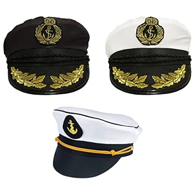 Image of Adults Sailor Captain&#039;s Hat Fancy Dress Accessories With Motif Naval Officer Sea Captain (White Satin Hat)