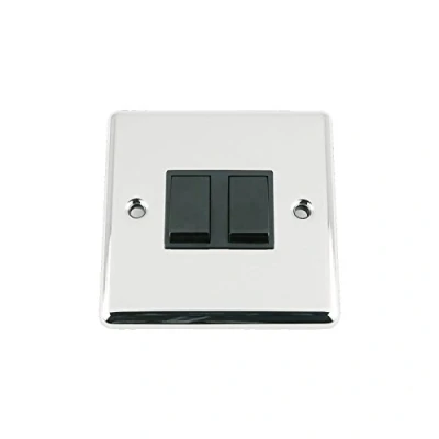Image of Light Switch 2 Gang Polished Chrome Classic Black Insert Plastic 10 Amp Double Way by A5