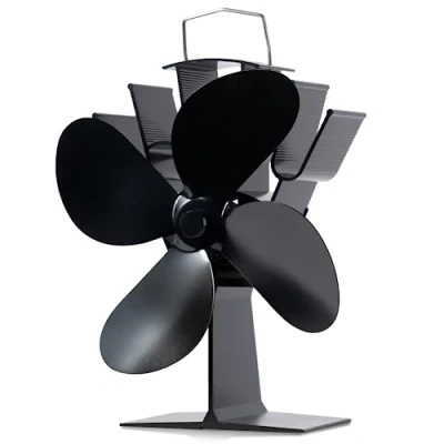 Image of Belns Melns Log Burner Stove Fan 4 Blades, Wood Burning Fireplace Heat Powered, Silent Operation Eco Friendly Circulation for and Fireplace, Black