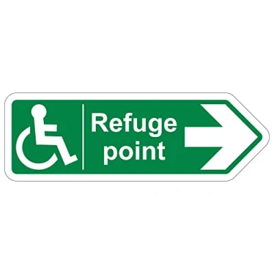 Image of V Safety Shaped Sign Refuge Point Arrow Right 600X200 1MM Rigid Plastic