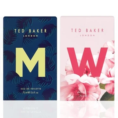 Image of Ted Baker M and W EDT Bundle, Woman Man Eau De Toilette, Includes with Unique Notes of Tonka Bean Musk, Fig Leaf, White Peony Violet, 2 x 75ml